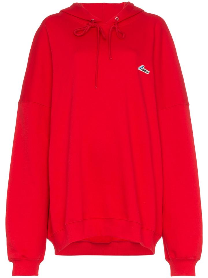 We11done Oversized Logo Patch Cotton Hoodie - Red