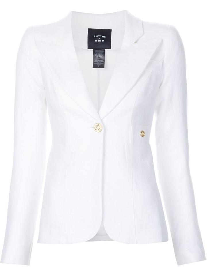 Smythe Fitted Blazer, Women's, Size: 10, White, Polyester/spandex/elastane/linen/flax