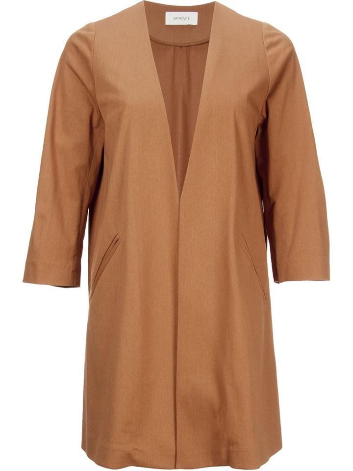 En Route Collarless Open Front Blazer, Women's, Size: 2, Brown, Cotton