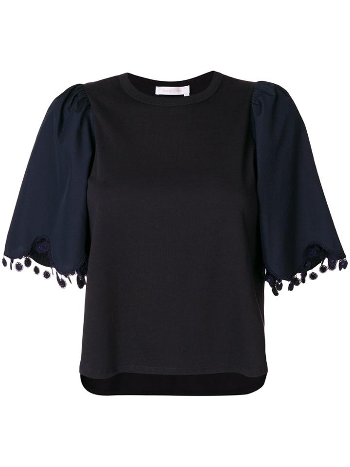 See By Chloé Embroidered Bell Sleeve T-shirt - Blue