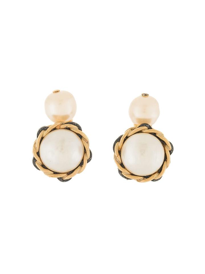 Chanel Vintage Chanel Imitation Pearl Sleeve Buttons Cuffs - Gold