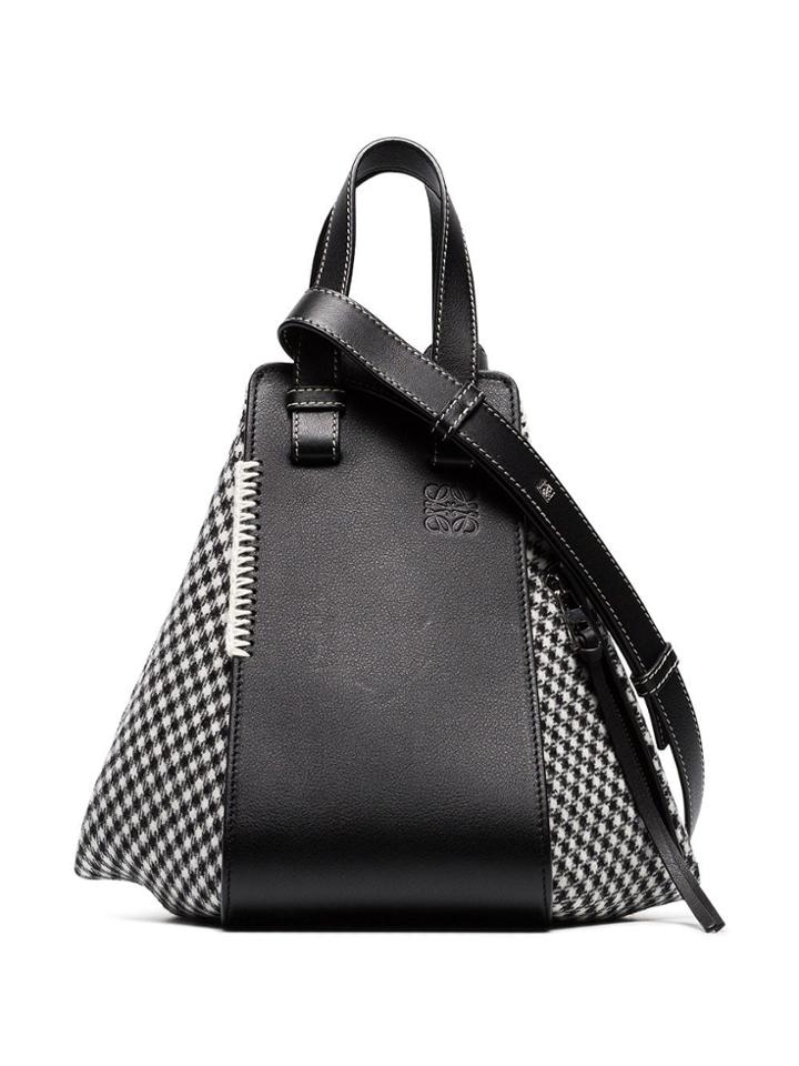 Loewe Black And White Hammock Houndstooth Wool And Leather Shoulder