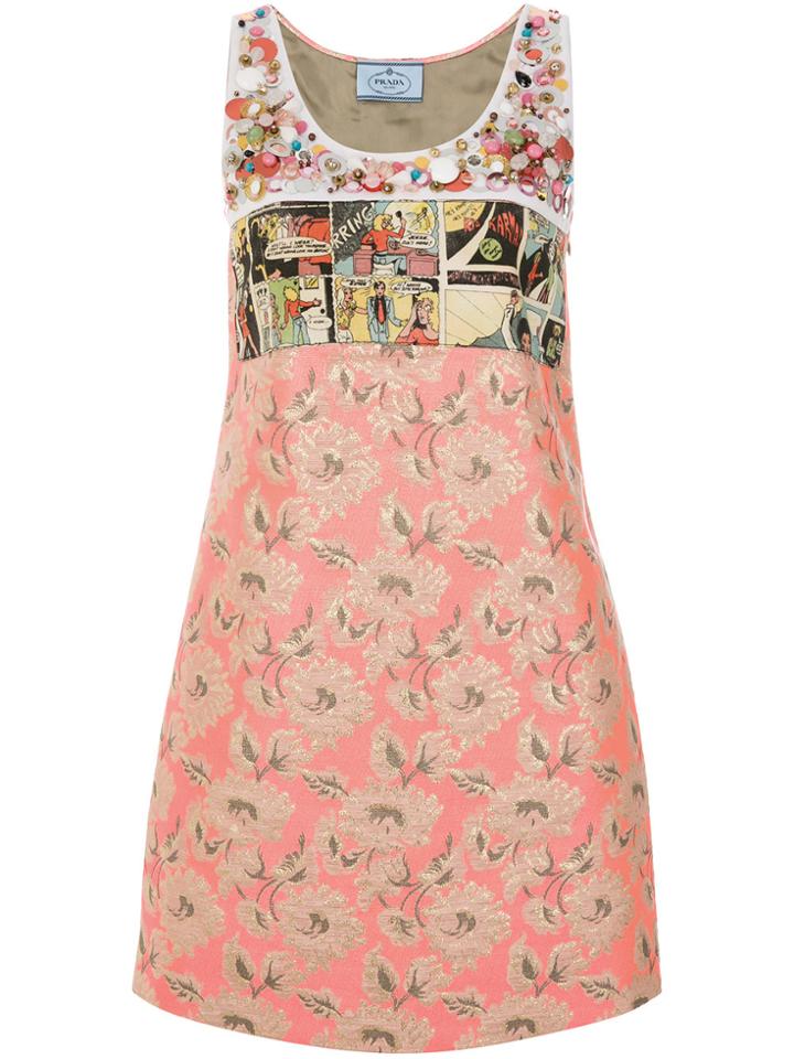 Prada Printed And Embellished Dress - Pink & Purple