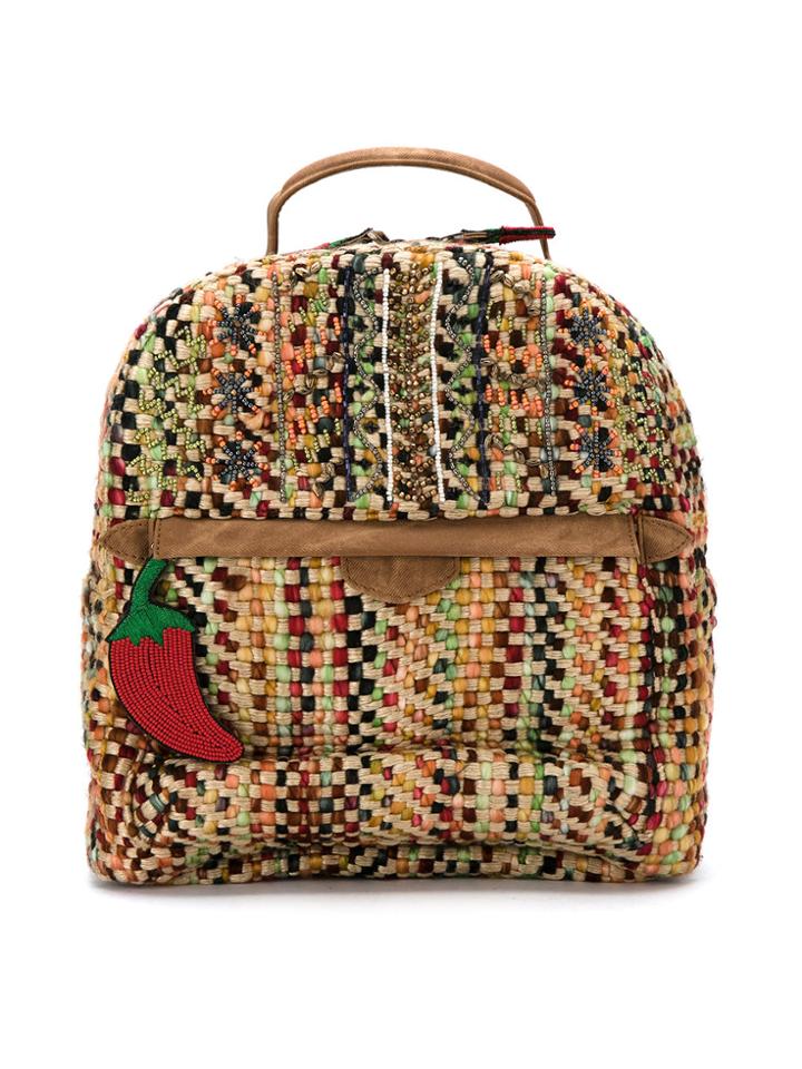 Isla Embroidered Tweed Backpack - Nude & Neutrals