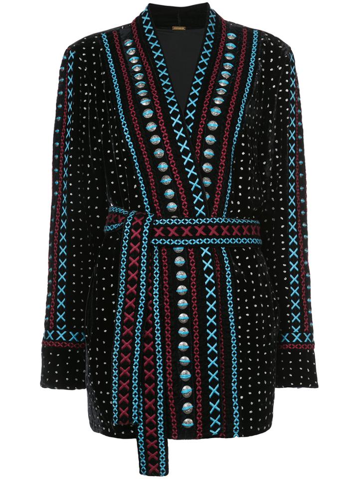 Dodo Bar Or Embroidered Tie Waist Jacket - Black
