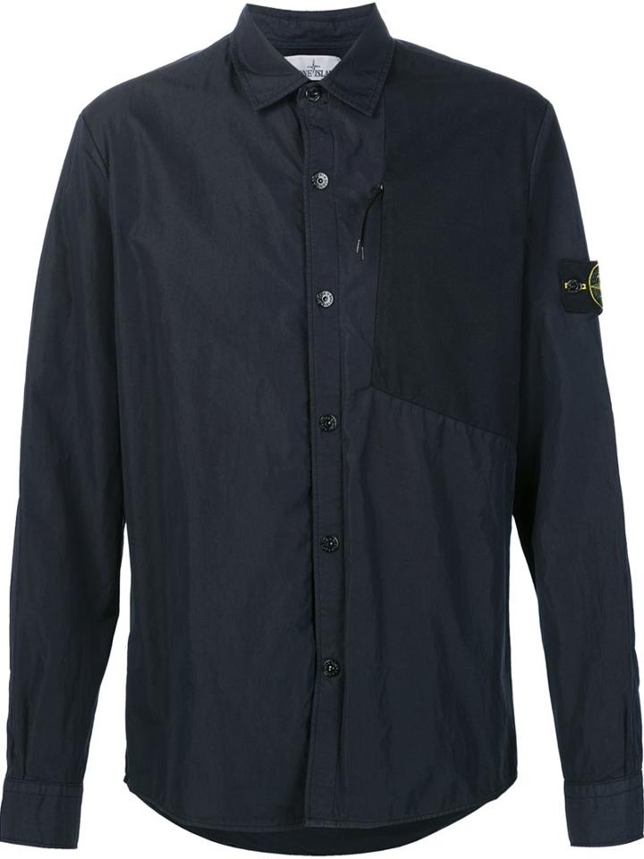 Stone Island Logo Patch Shirt, Men's, Size: Small, Blue, Cotton/polyamide