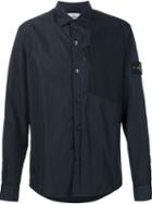 Stone Island Logo Patch Shirt, Men's, Size: Small, Blue, Cotton/polyamide