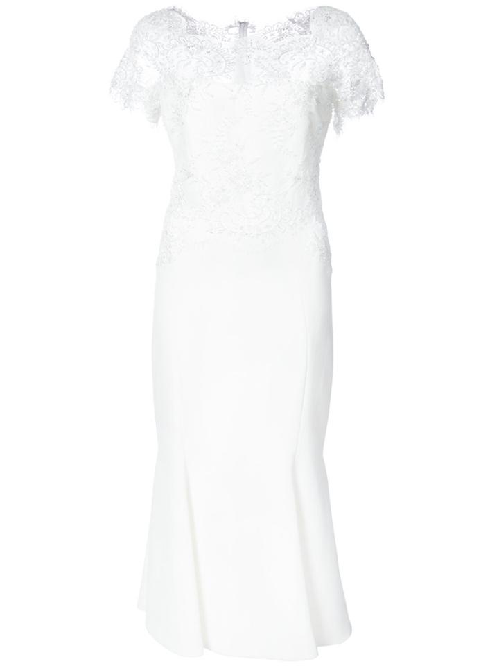 Marchesa Lace Neck Fitted Dress - White