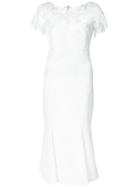 Marchesa Lace Neck Fitted Dress - White