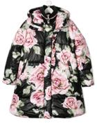 Monnalisa Floral Print Padded Coat - Black