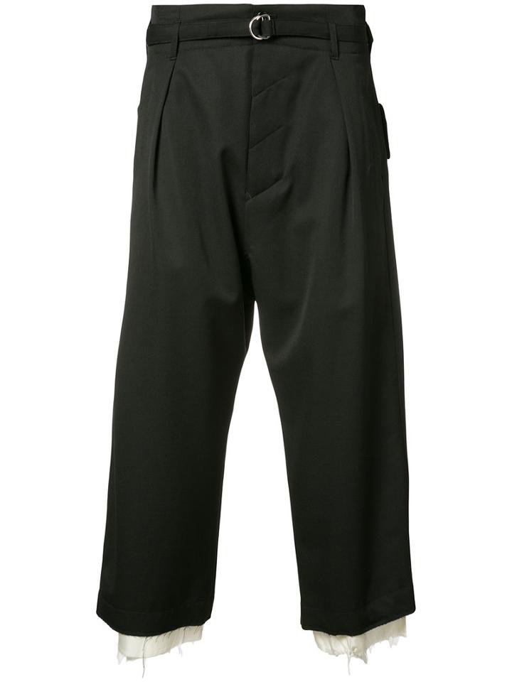 Sulvam - Contrast Trim Cropped Trousers - Men - Cupro/wool - L, Black, Cupro/wool