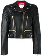 Moschino Cropped Biker Jacket, Women's, Size: 40, Black, Polyester/rayon/sheep Skin/shearling