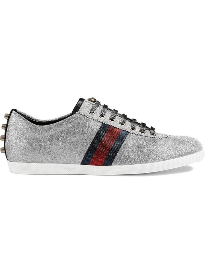 Gucci Glitter Web Sneakers With Studs - Metallic