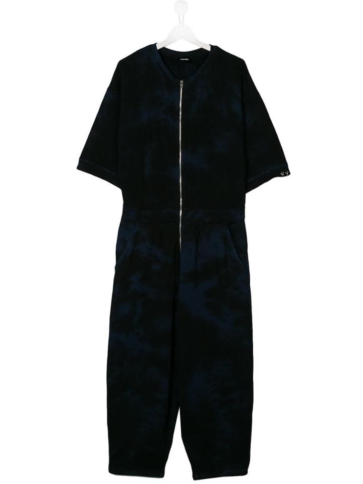 Diesel Kids Zipped Short-sleeve Jumpsuit - Blue