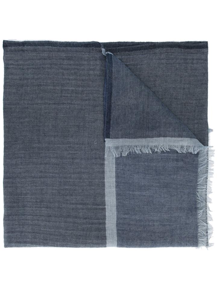 Ermenegildo Zegna Frayed Scarf, Men's, Blue, Cotton/cashmere