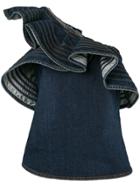Self-portrait X Lee One-shoulder Ruffled Denim Top - Blue
