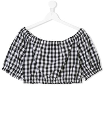Piccola Ludo Teen Gingham Check Crop Blouse - Black