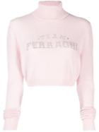 Chiara Ferragni Knit Rhinestone Logo Cropped Sweater - Pink