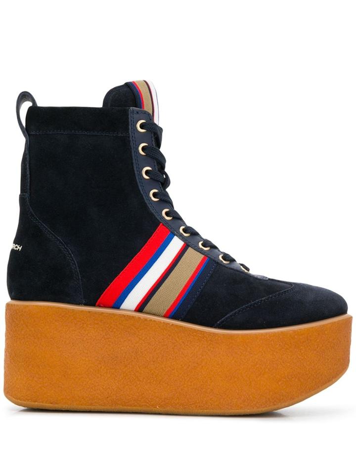 Tory Burch Striped Suede Platform Boots - Blue