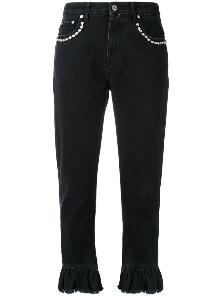 Msgm - Cropped Flare Trousers - Women - Cotton - 38, Black, Cotton