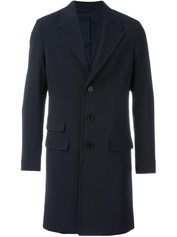 Neil Barrett Classic Single Breasted Coat, Men's, Size: 52, Blue, Polyester/polyurethane/viscose