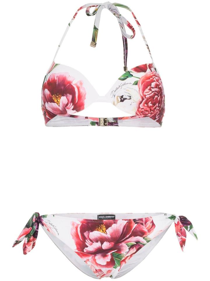 Dolce & Gabbana Floral-printed Triangle Bikini Set - White