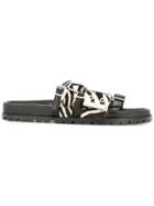 Sacai Zebra Print Strappy Slides - Black