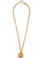 Chanel Vintage Cc Logos Chain Medallion Mirror Necklace - Gold