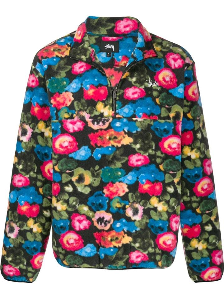 Stussy Floral Print Fleece Sweatshirt - Green