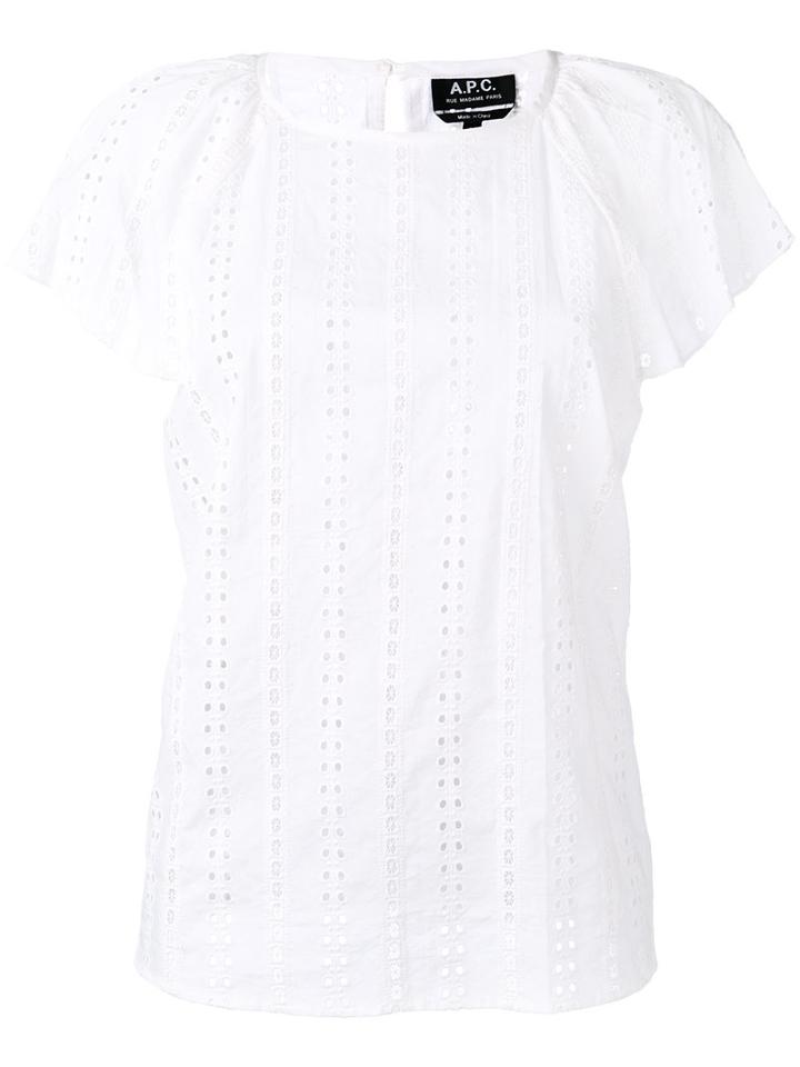 A.p.c. - Cap Sleeve Eyelet Blouse - Women - Cotton - 34, White, Cotton