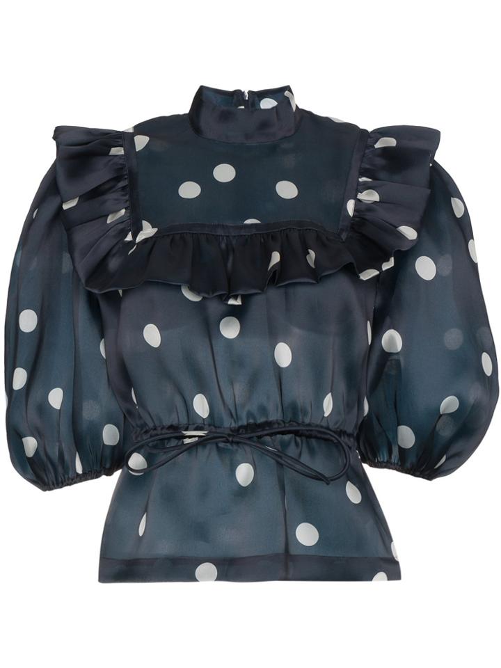 Ganni Polka Dot Satin Blouse - Blue