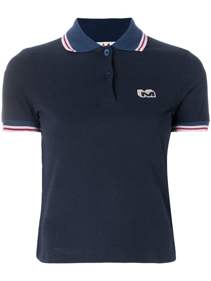 Marni Cropped Logo Patch Polo Shirt - Blue