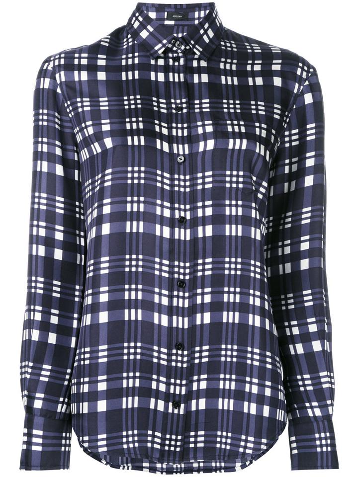 Joseph Checked Classic Shirt, Women's, Size: 38, Blue, Silk