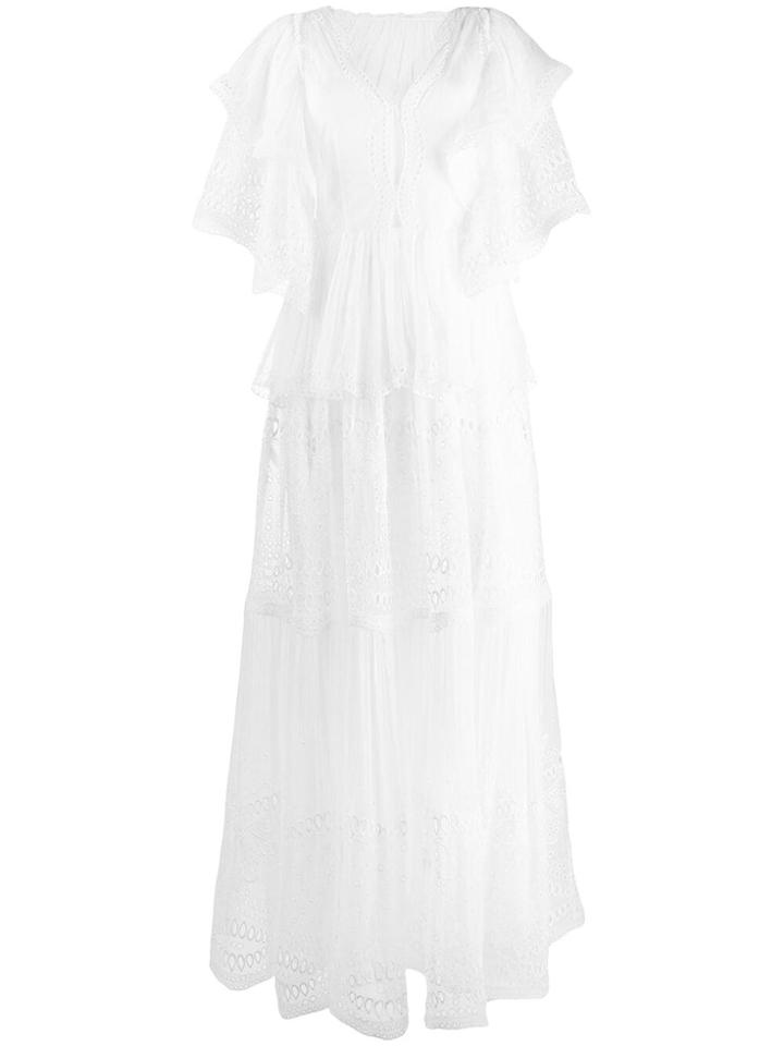 Alberta Ferretti Broderie Anglaise Maxi Dress - White