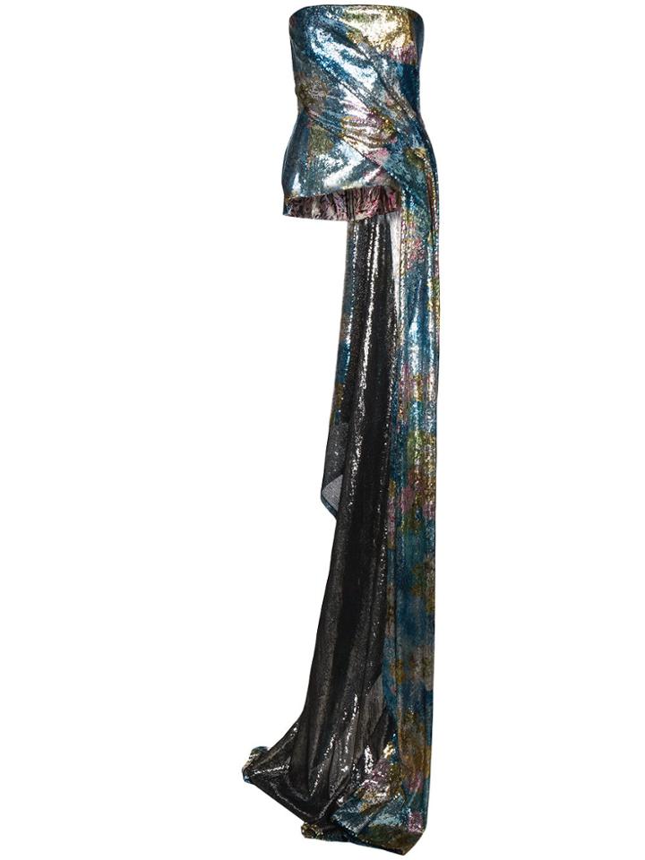 Halpern Fitted Sequin Bustier Top With Draping - Blue