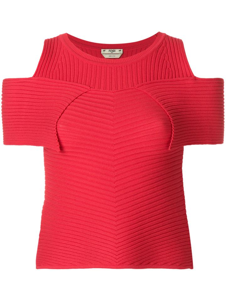 Fendi Cold-shoulder Ribbed Top - Pink & Purple