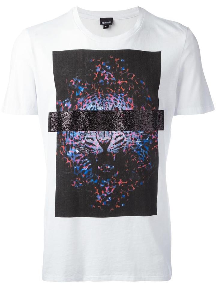 Just Cavalli Tiger Print T-shirt, Men's, Size: Xxl, White, Cotton