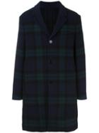 Carven Classic Checked Coat, Men's, Size: 50, Blue, Cotton/viscose/wool/polyacrylic