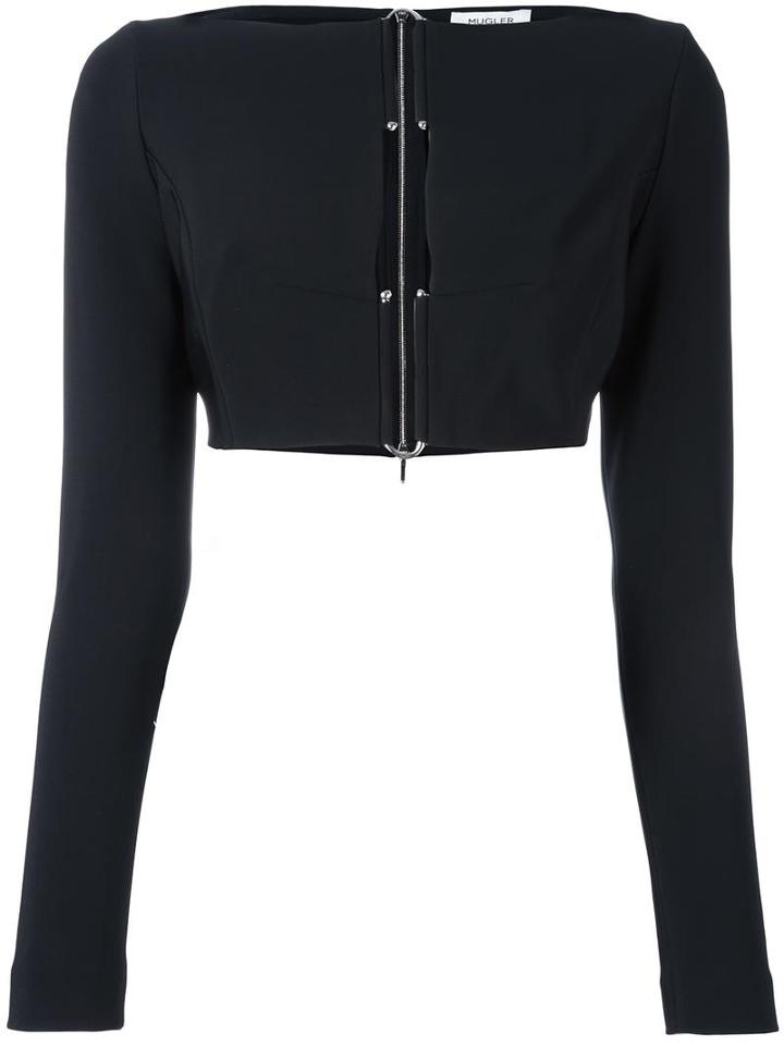 Mugler Cropped Blouse, Women's, Size: 38, Black, Spandex/elastane/viscose/polyamide/zamak