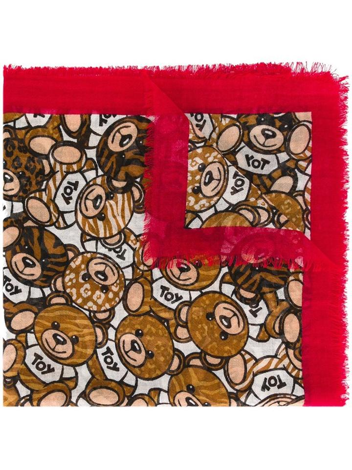 Moschino Animal Print Bear Scarf, Women's, Wool/silk