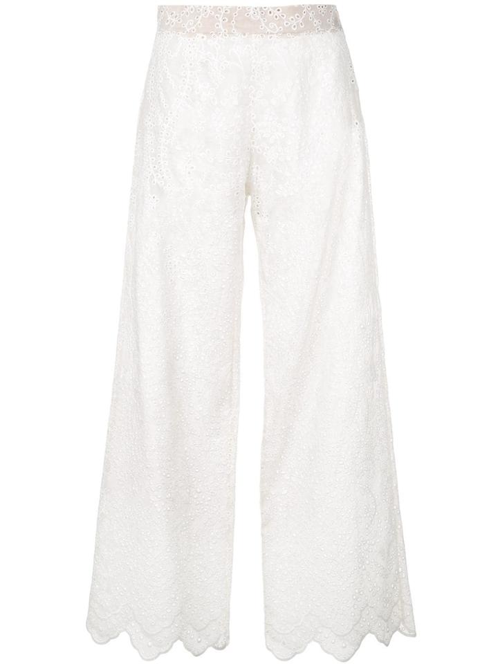 Marchesa Sheer Embroidered Trousers - White