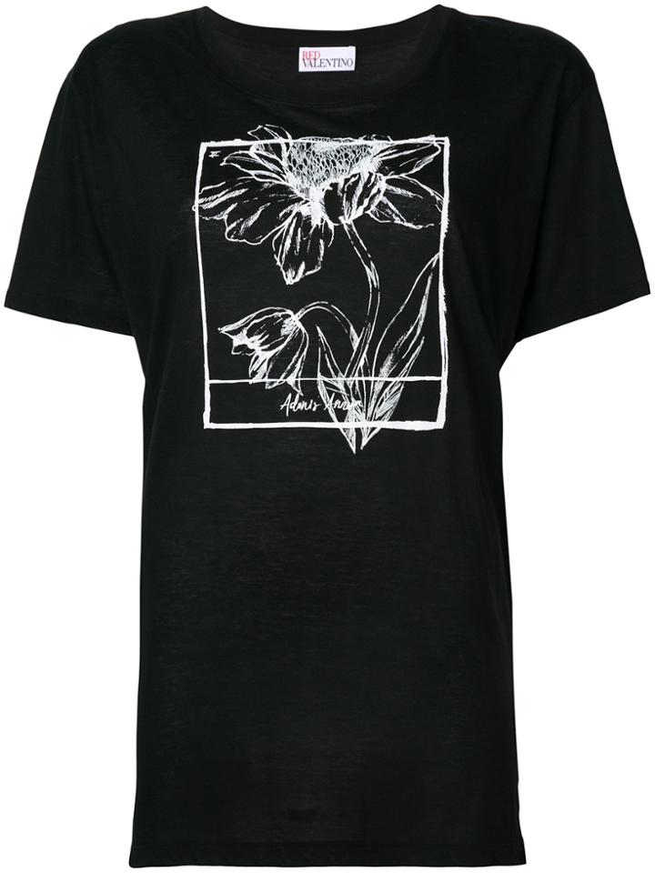 Red Valentino Flower Print T-shirt - Black