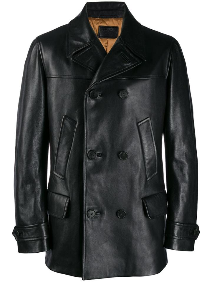 Prada Long Line Leather Jacket - Black