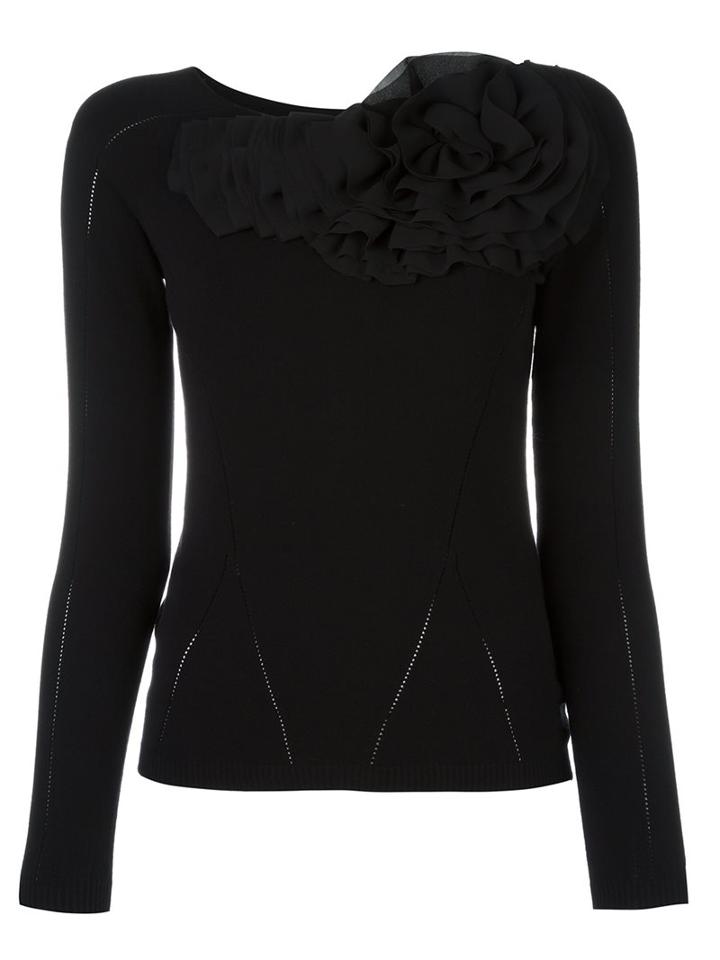 Blumarine Fine Knit Ruffle Applique Jumper, Women's, Size: 42, Black, Polyester/viscose