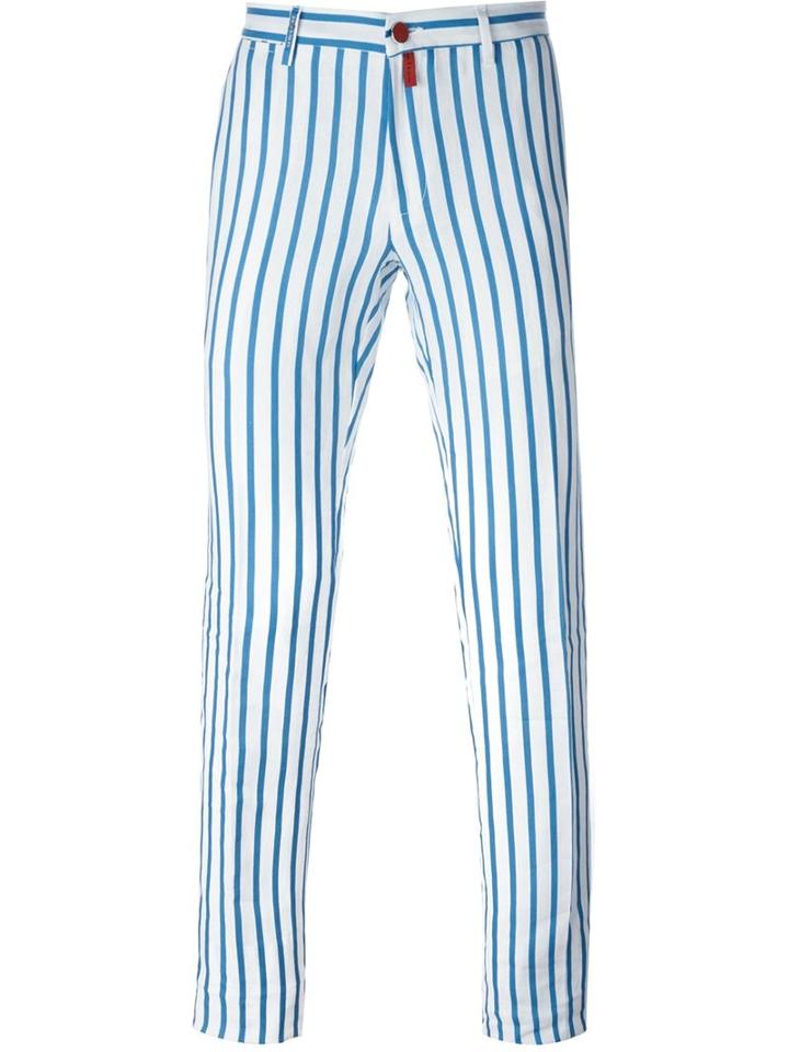 Kiton Striped Trousers, Men's, Size: 31, Blue, Linen/flax