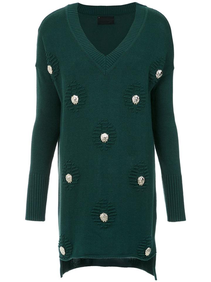 Andrea Bogosian Embellished Knit Blouse - Green
