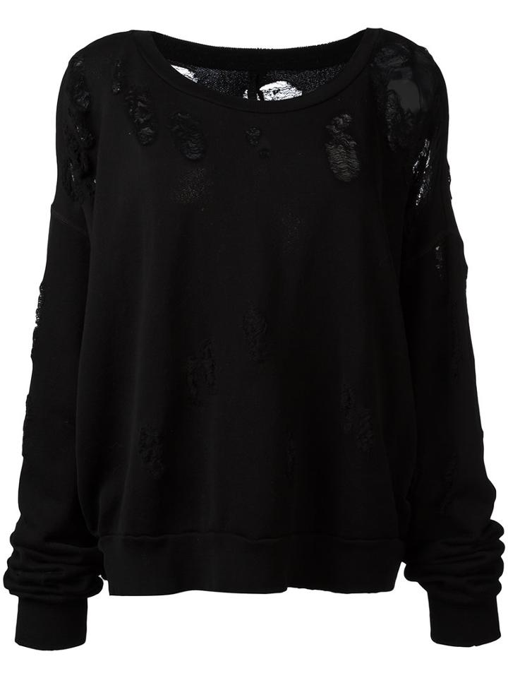 Unravel Project Distressed Terry Sweatshirt, Women's, Size: Large, Black, Cotton