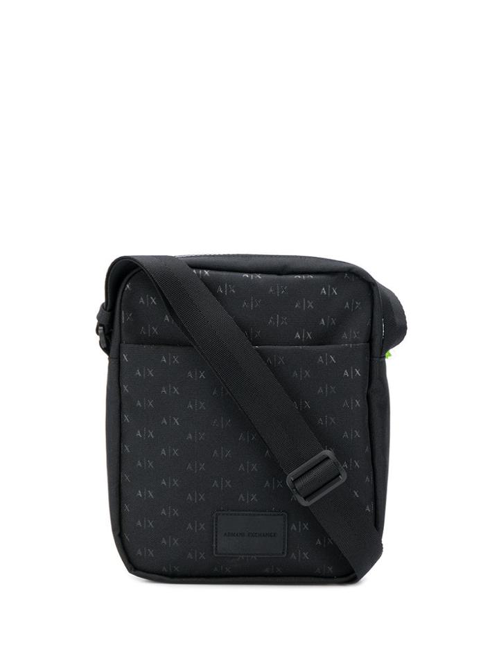 Armani Exchange Logo Embroidered Shoulder Bag - Black