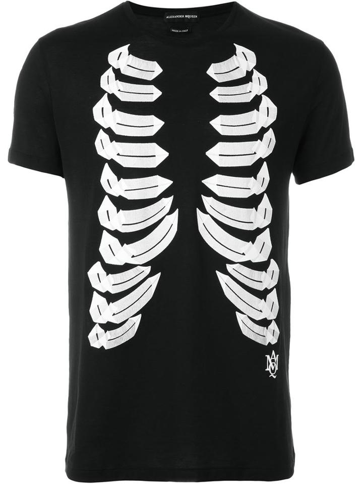 Alexander Mcqueen Ribcage Print T-shirt, Men's, Size: Small, Black, Cotton