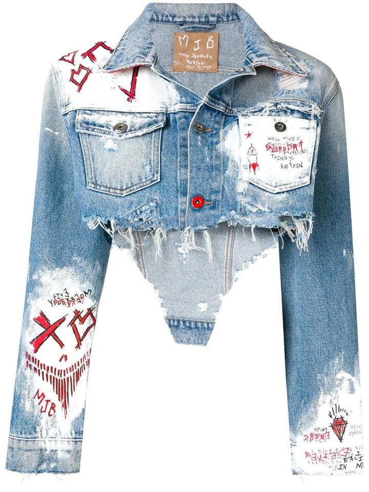 Mjb Cropped Painted Denim Jacket - Blue